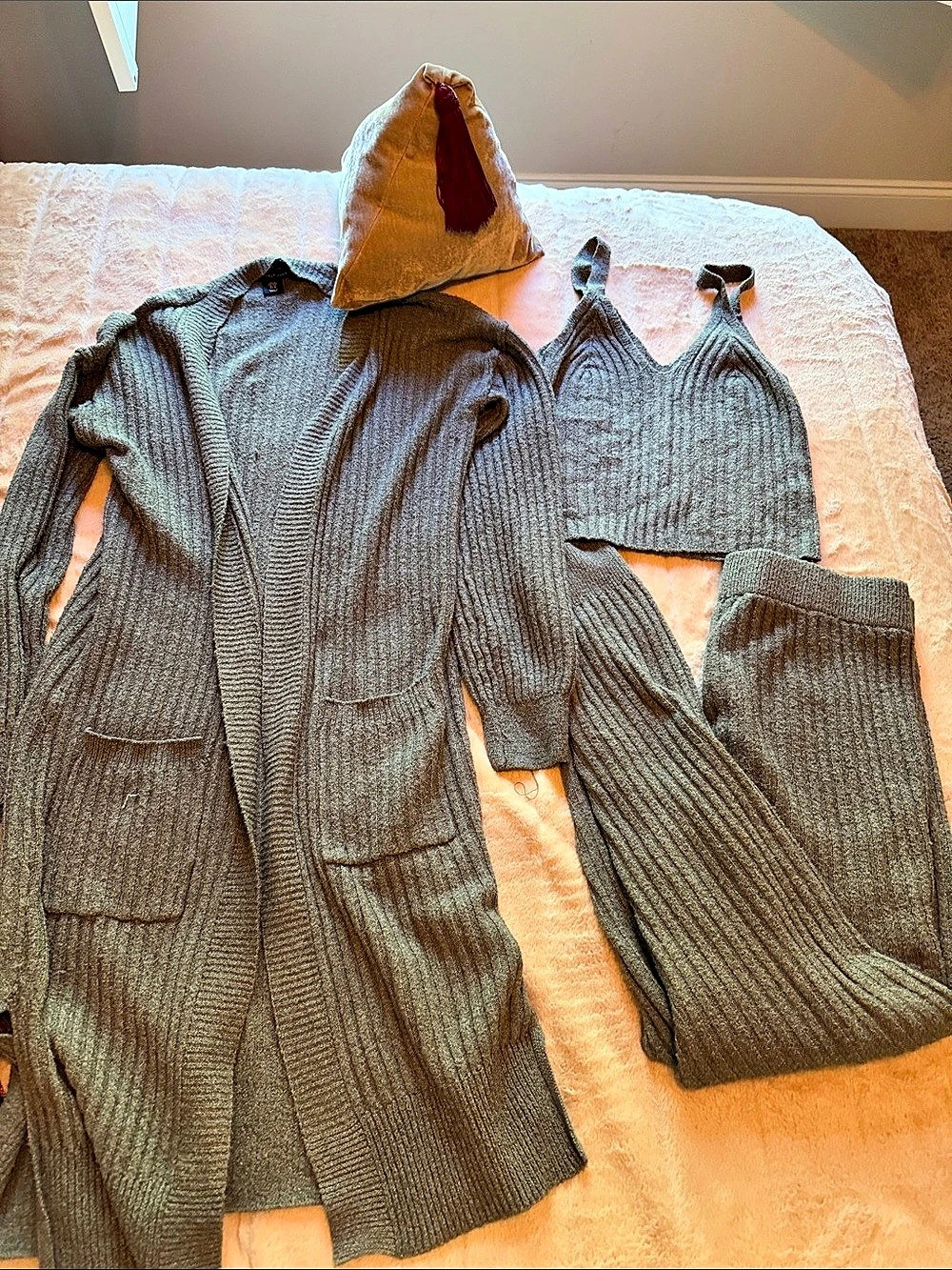 Sincerely Jules Rib-Knit Cardigan Set Olive Green Size Medium